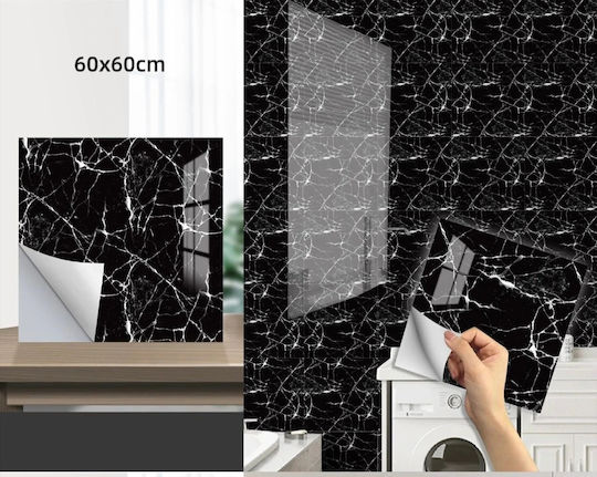 Set 5 Panouri Decorative Autoadezive Marmură Design din PVC 60x60cm Negru Alb Crem