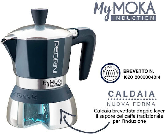Pedrini Mymoka Induction Μπρίκι Espresso Inox Μπλε