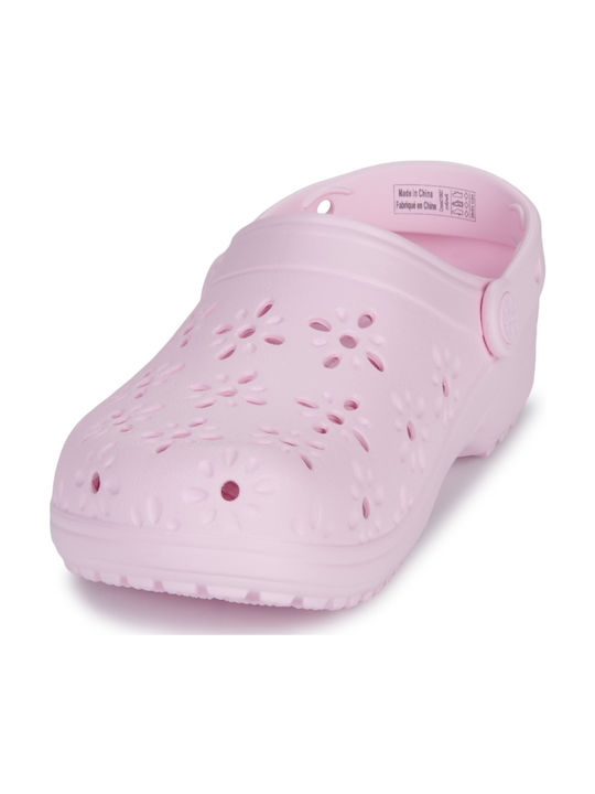Crocs Classic Floral Γυναικεία Σαμπό Ροζ