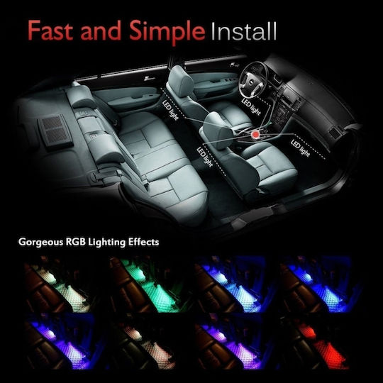 4 1 Αυτοκίνητο Universal Colorful Audi Acoustic Led Atmosphere Lights Πολύχρωμο Διακοσμητικό Φωτιστικό Φωτιστικό Λαμπτήρες 48led Smd-5050 Τηλεχειριστήριο Dc 12v 7w