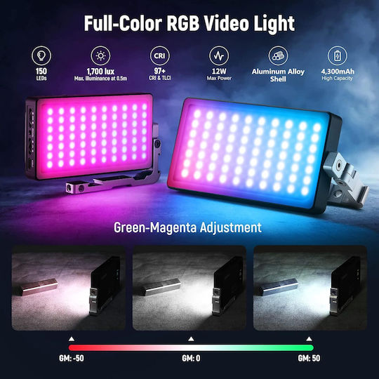 Neewer COB Licht 12W RGB Auf-Kamera mit Lichtstärke Lux 1700