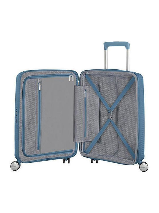 American Tourister Soundbox Spinner Cabin Hard Blue Suitcase with 4 Wheels Height 55cm
