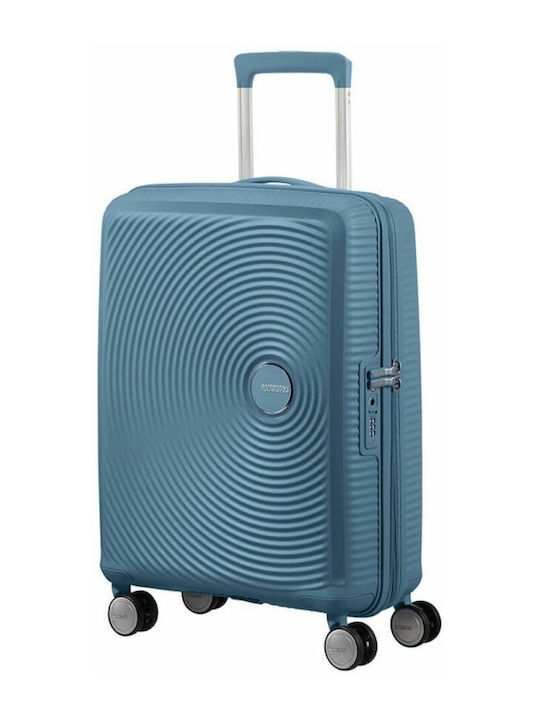 American Tourister Soundbox Spinner Cabin Hard Blue Suitcase with 4 Wheels Height 55cm