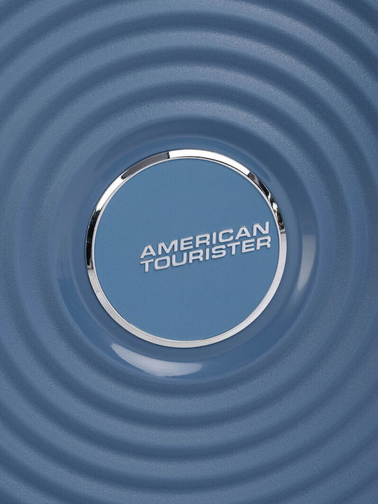 American Tourister Soundbox Spinner Cabin Hard Blue Suitcase with 4 Wheels Height 55cm
