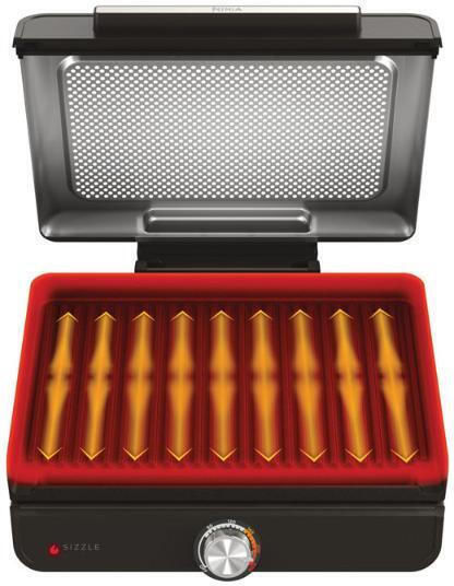 Ninja Sizzle Tabletop Electric Grill Smooth and Ribbed Plate 1450W with Lid and Adjustable Thermostat 37cmx28cmcm