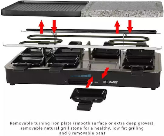 Bomann Επιτραπέζια Ηλεκτρική Ψησταριά Raclette Λείας και Αυλακωτής Πλάκας 1400W με Ρυθμιζόμενο Θερμοστάτη 46x23εκ.