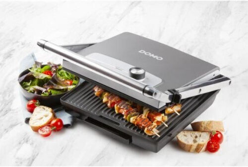 Domo Tabletop Electric Grill Ribbed Plate 2000W with Lid and Adjustable Thermostat 29.5cmx26.5cmcm