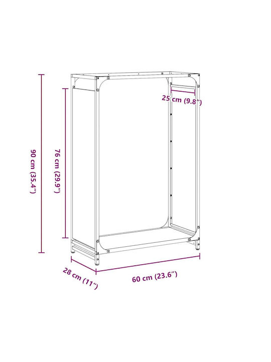 vidaXL Inox Ράφι Αποθήκευσης Ξύλων 60x28x90cm Μαύρο