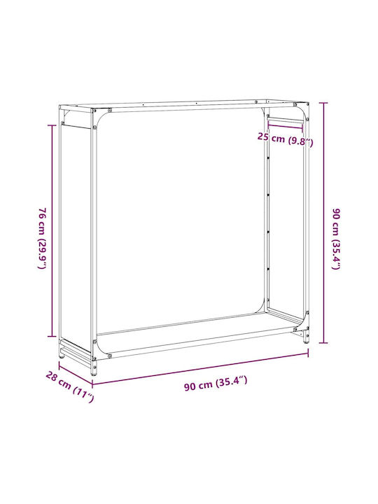 vidaXL Inox Ράφι Αποθήκευσης Ξύλων 90x28x90cm Μαύρο