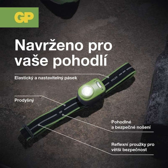 GP Batteries Rechargeable Headlamp LED IPX6 with Maximum Brightness 500lm Green