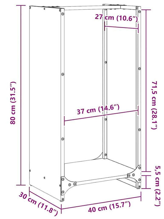 vidaXL Firewood Inox Shelf Wood Storage 40x30x80cm Silver