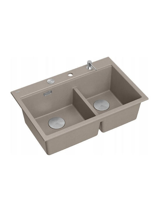 GraniteQ Drop-In Spüle aus Verbundgranulat B76xT50cm Braun
