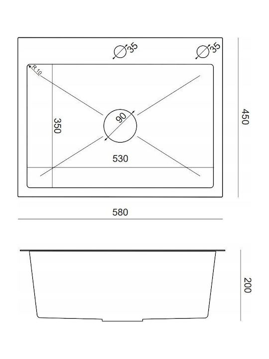 Quadron Drop-In Мивка от Синтетичен Гранит Ш58xД45см