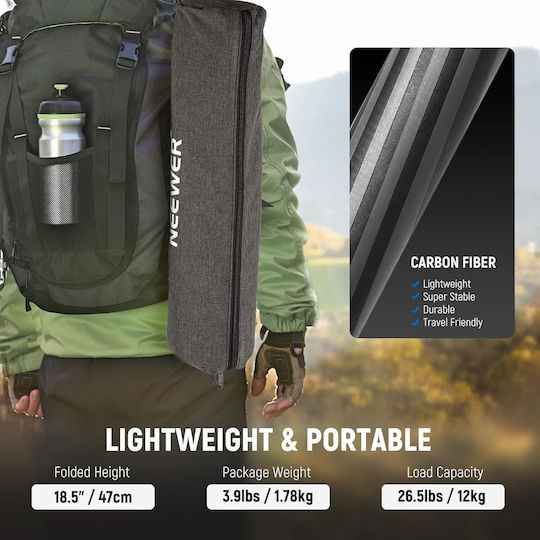 Neewer Neewer Carbon Fiber Camera Tripod with Spherical Head and 12kg Maximum Load