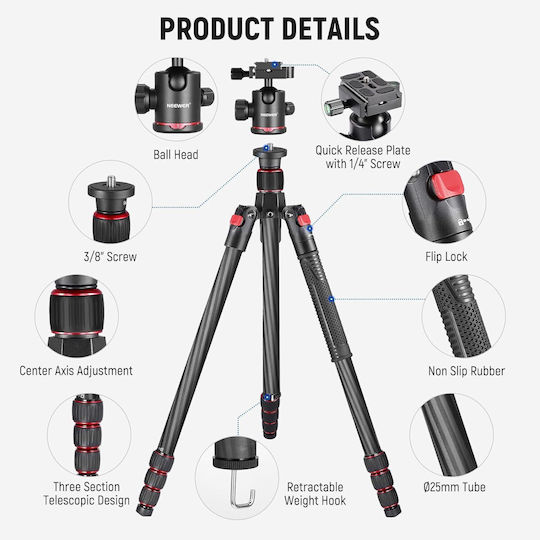 Neewer Neewer Carbon Fiber Camera Tripod with Spherical Head and 12kg Maximum Load