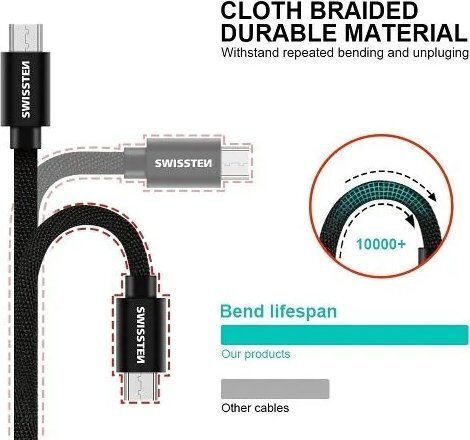 Swissten Regular USB 2.0 to micro USB Cable Γκρι 2m (71522303) 1τμχ