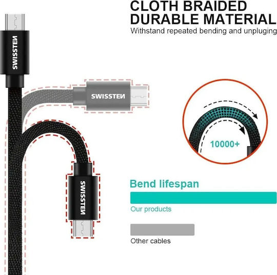 Swissten Regulär USB 2.0 auf Micro-USB-Kabel Gray 2m (71522302) 1Stück