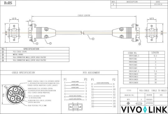 Vivolink VGA male to VGA male Black 15m Cable