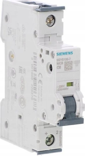 Siemens Automatic Circuit Breaker 6A Single-pole 5SY5106-7