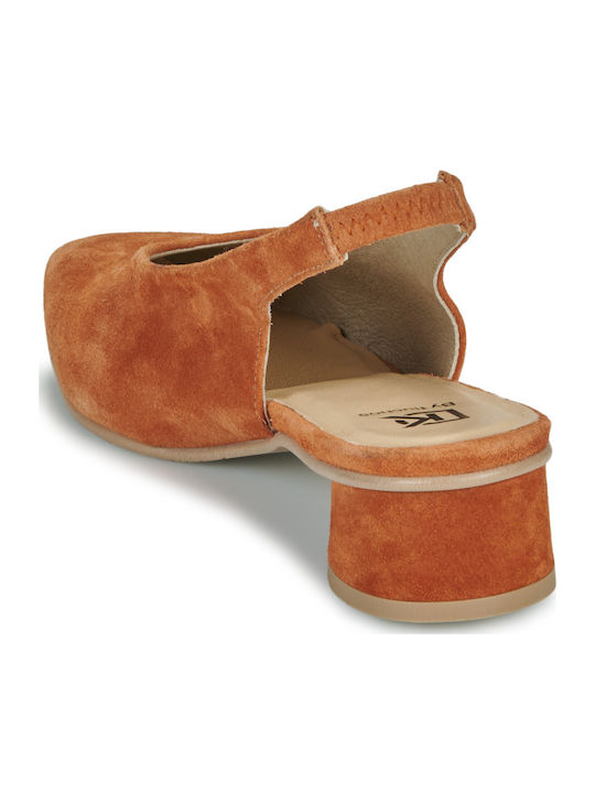 Mules with Chunky Heel in Orange Color