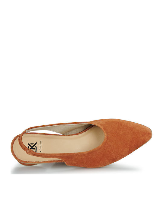 Mules with Chunky Heel in Orange Color