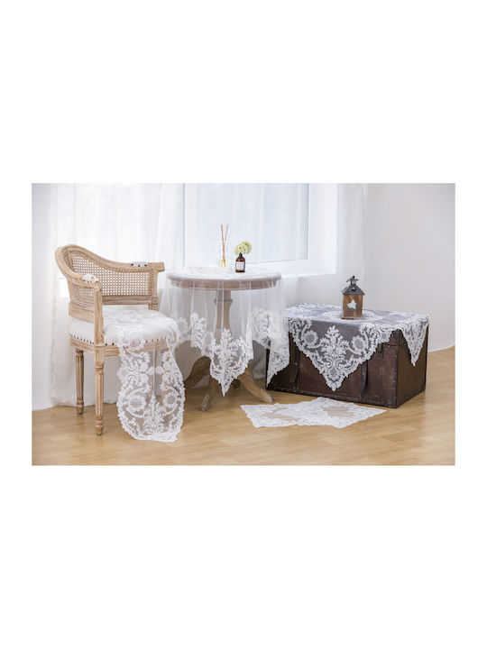Pls-tb0316 White Χειροποίητο Κέντημα Τούλι 40×160 Liolios Home