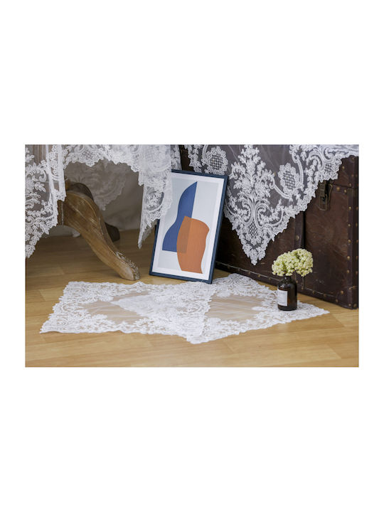 Pls-tb0316 Weißes Handgefertigtes Stickerei-Tüll 85×85 Liolios Home
