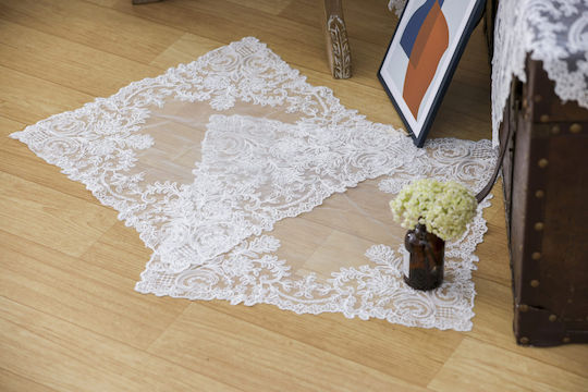 Pls-tb0316 Weißes Handgefertigtes Stickerei-Tüll 85×85 Liolios Home