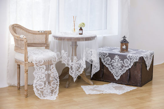 Pls-tb0316 Weißes Handgefertigtes Stickerei-Tüll 85×85 Liolios Home