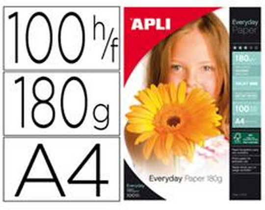 Apli Everyday Paper Photo Paper Everyday Photo Paper A4 (21x30) 180gr/m² for Inkjet Printers 100 Sheets