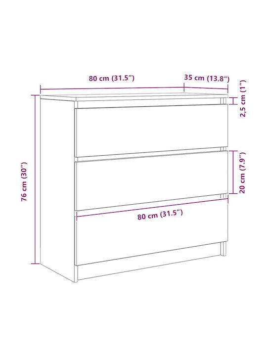Wooden Chest of Drawers Coffee 80x35x80cm