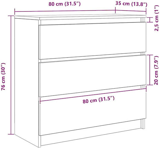 Συρταριέρα Κρεβατοκάμαρας Ξύλινη Καφέ 80x35x80εκ.