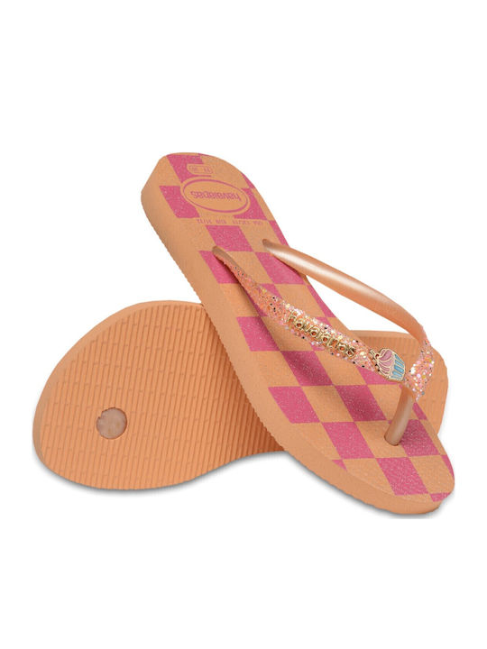 Kinder Flip Flops Orange Slim Glitter Trendy