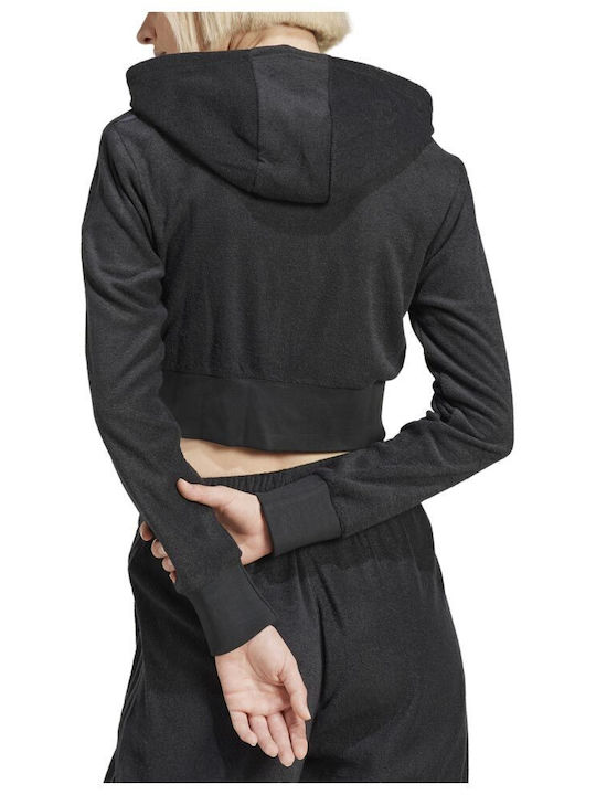 Kurzgeschnitten Damen Sweatshirtjacke Kapuzen Carbon