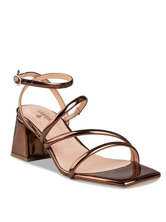 Envie Shoes Patent Leather Women's Sandals Pink with Chunky Medium Heel