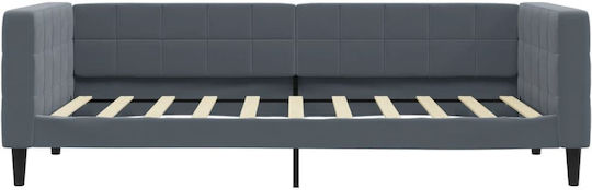 Sofa Bett Einzel Mit Samt Dunkelgrau Mit Lattenrost & Matratze 90x190cm