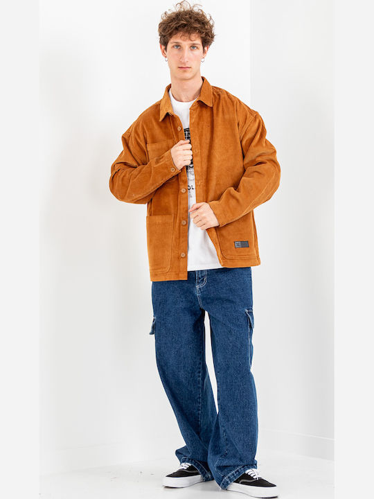 Juncture Mânecă Lungă 100% Bumbac Overshirt Maro