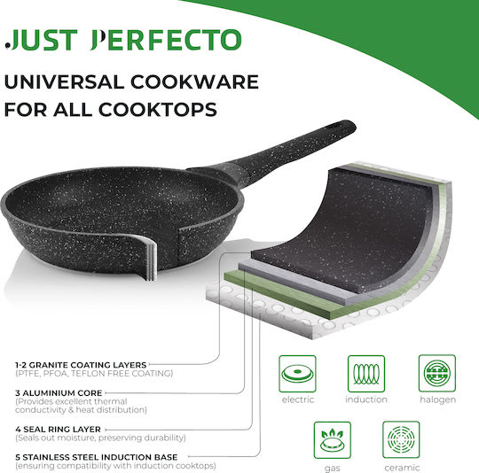 Just Perfecto Cookware Set of Aluminum Black with Ceramic Interior Coating 14 Pieces