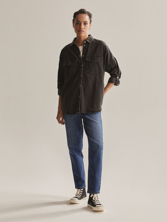 Mânecă lungă Femei Denim Cămașă Graphite