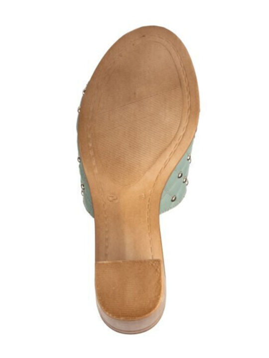 Leder Mules mit Chunky Absatz in Blau Farbe