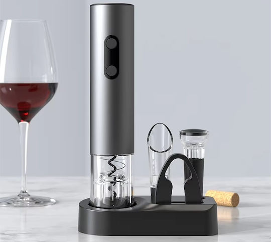 Set Electric Decantor de Vin cu Dop și Tăietor de Foli 22,5x4,5cm Argintiu