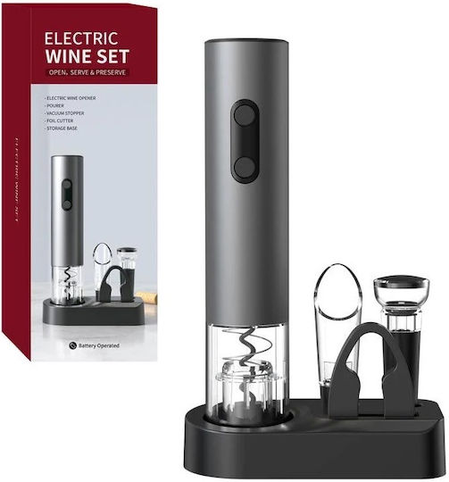 Set Electric Decantor de Vin cu Dop și Tăietor de Foli 22,5x4,5cm Argintiu