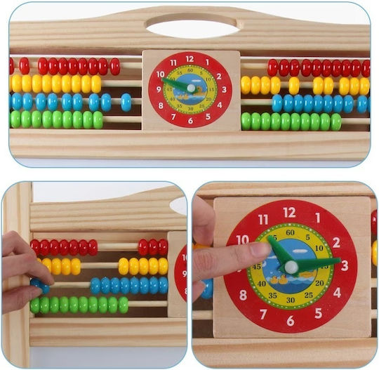 Set de 2 table de desen magice din lemn 2 fete abac ceas copii 3 ani + înălțime 70 cm maro deschis