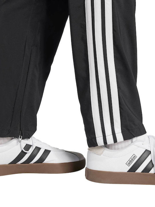 Essentials 3-Stripes Παντελόνι Φόρμας Γυαλιστερό χωρίς Λάστιχο Black