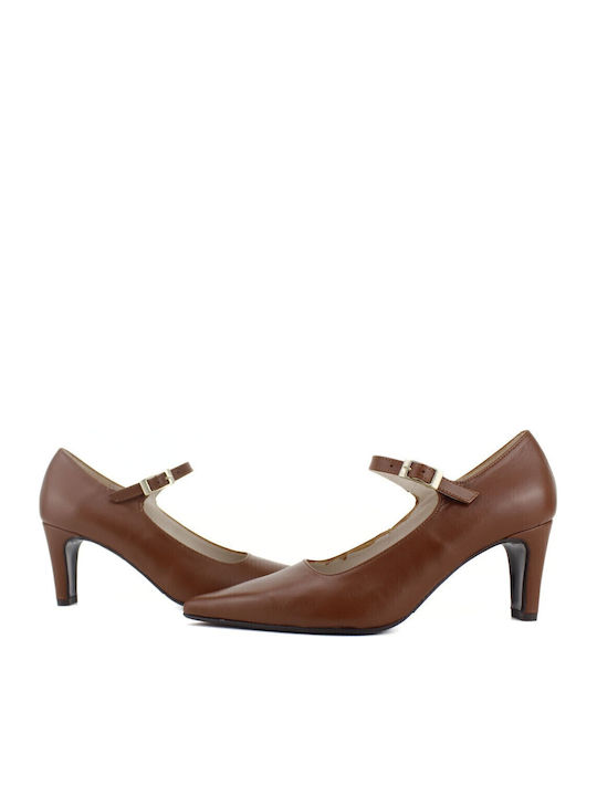 Leather Brown Heels with Strap