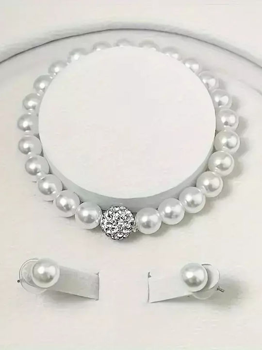 Set Necklace , Bracelet & Earrings with Pearls