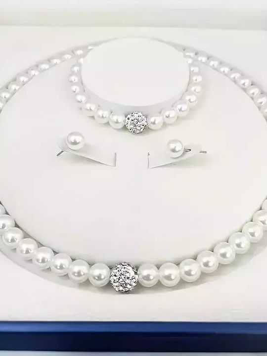 Set with Necklace , Earrings & Bracelet with Pearls