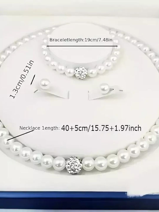Set with Necklace , Earrings & Bracelet with Pearls