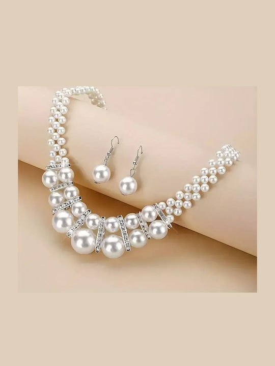 Set with Necklace & Earrings with Pearls
