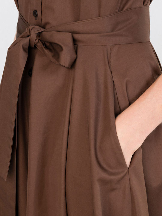 Καλοκαιρινό Midi Σεμιζιέ Φόρεμα Brown